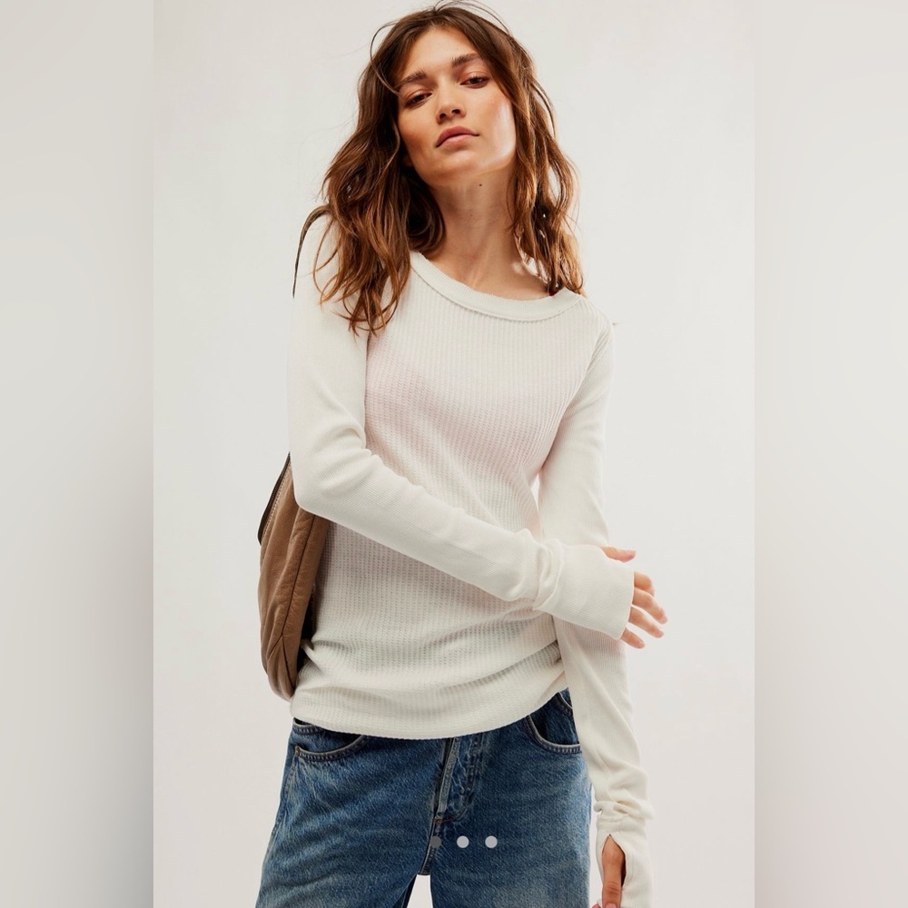 we the free honey b white long sleeve waffle knit crew neck shirt